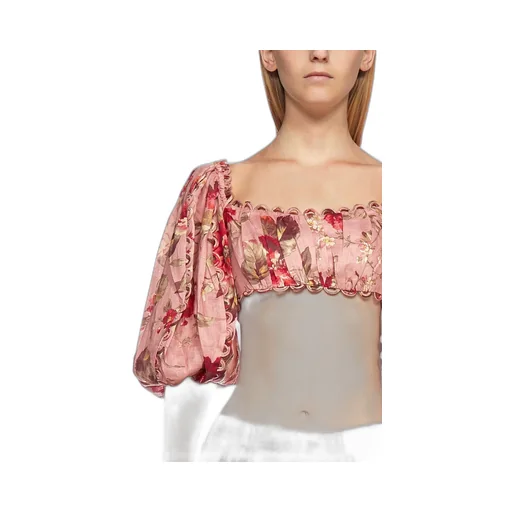 Floral Print Puff Sleeve Crop Top