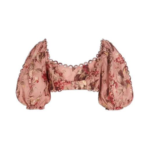Floral Print Puff Sleeve Crop Top