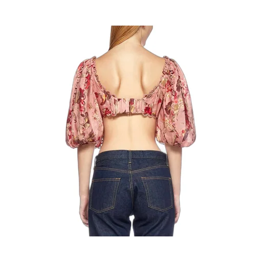 Floral Print Puff Sleeve Crop Top