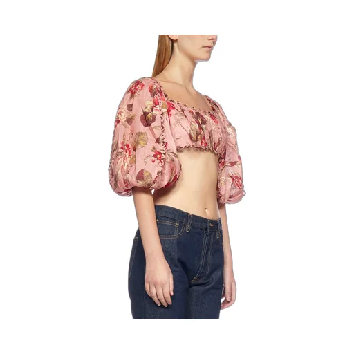 Floral Print Puff Sleeve Crop Top