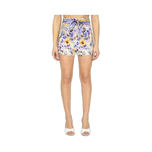 High-Waisted Floral Print Shorts With Belt