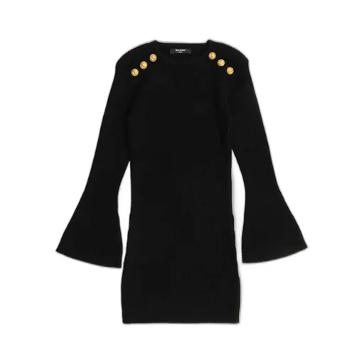 Ribbed Knit Dress With Button Shoulder Detail