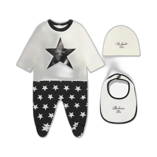 Star Print Footed Pajamas, Hat, And Bib Set