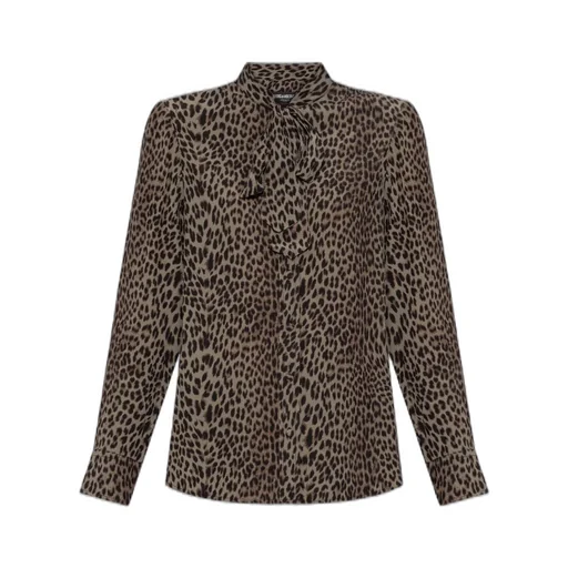 Leopard Print Silk Shirt With Bow
