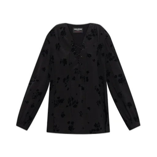 Floral Print Lace-Up Blouse
