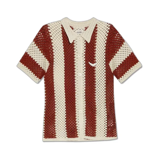 Crocheted Striped Polo Shirt