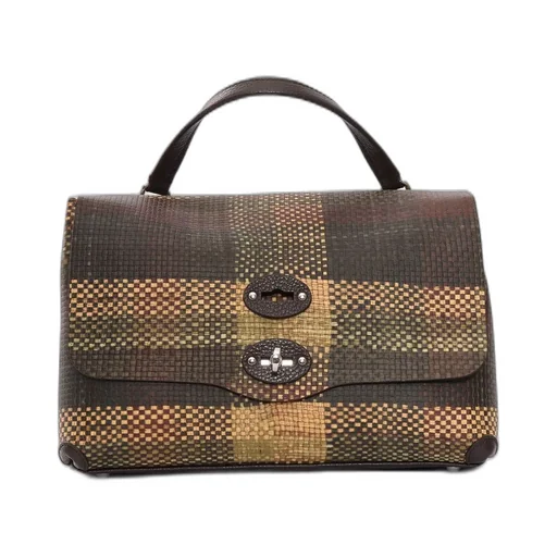 Plaid Woven Top Handle Bag
