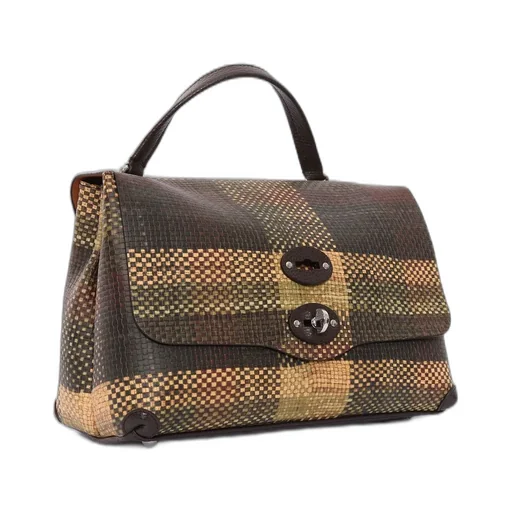 Plaid Woven Top Handle Bag