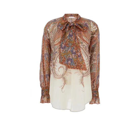 Paisley Print Silk Blouse With Pussy-Bow
