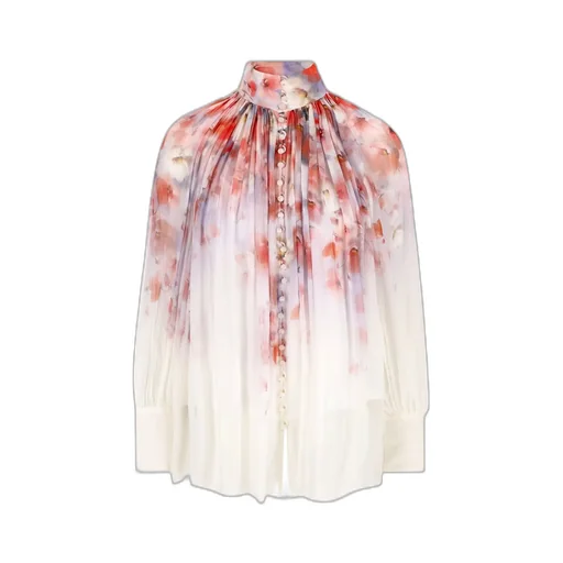 Floral Print Pleated High Neck Blouse