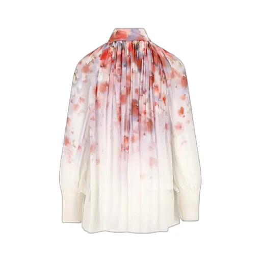 Floral Print Pleated High Neck Blouse
