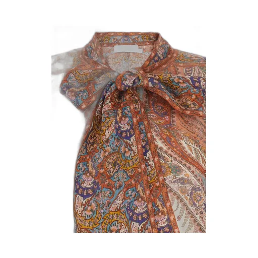 Paisley Print Silk Blouse With Pussy-Bow