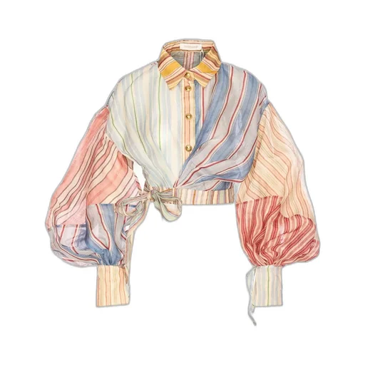 Striped Balloon Sleeve Wrap Blouse