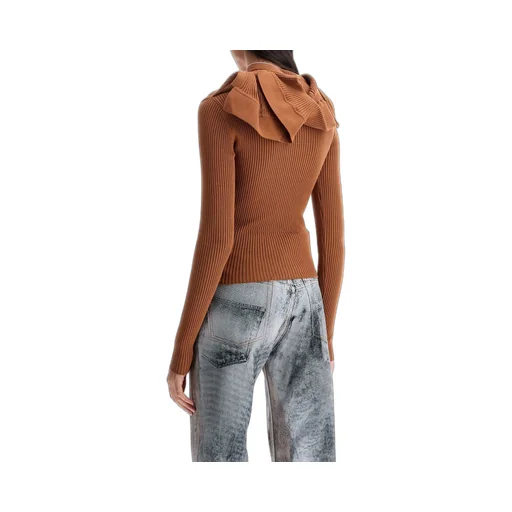 Ribbed Knit Zip-Neck Hoodie