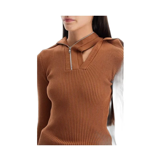 Ribbed Knit Zip-Neck Hoodie