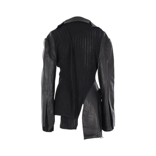 Asymmetric Leather Jacket With Knit Inserts