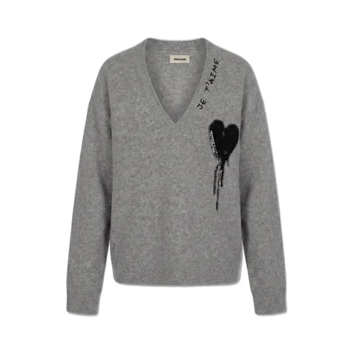 V-Neck Sweater With Heart Appliqué
