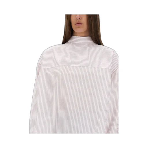 Striped High Neck Blouse With Bow Detail