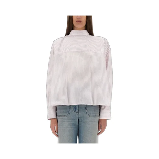 Striped High Neck Blouse With Bow Detail