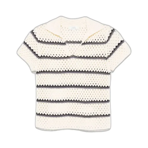 Cropped Crochet Polo Shirt
