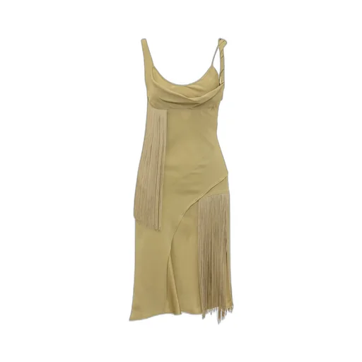 Asymmetric Midi Dress With Fringe