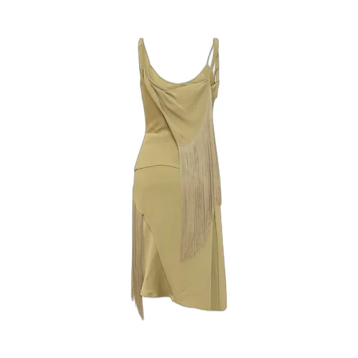Asymmetric Midi Dress With Fringe