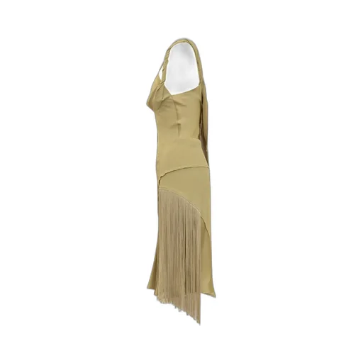 Asymmetric Midi Dress With Fringe