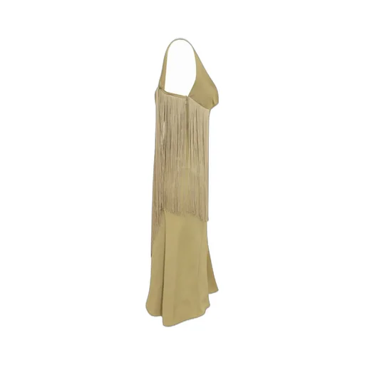 Asymmetric Midi Dress With Fringe
