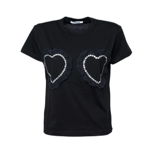 T-Shirt With Heart Appliques