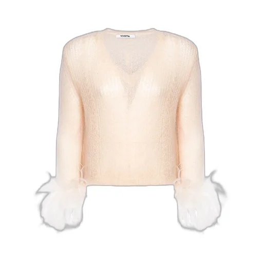 Feather-Trimmed V-Neck Sweater