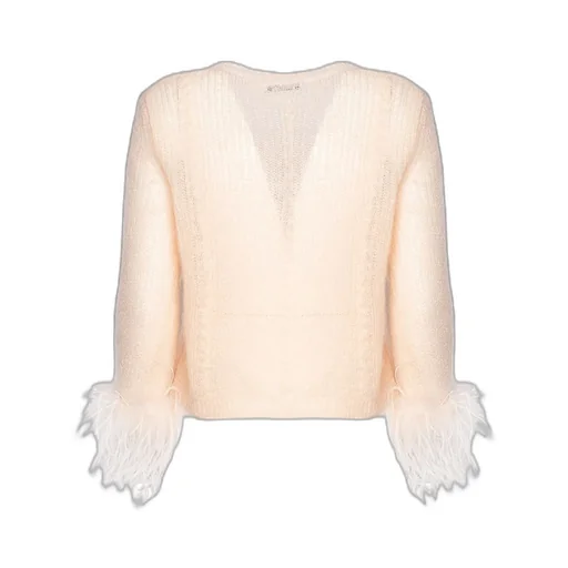 Feather-Trimmed V-Neck Sweater