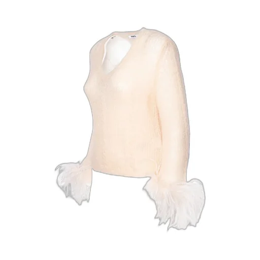 Feather-Trimmed V-Neck Sweater