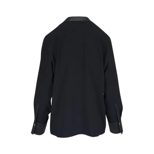 V-Neck Blouse With Leather Trim