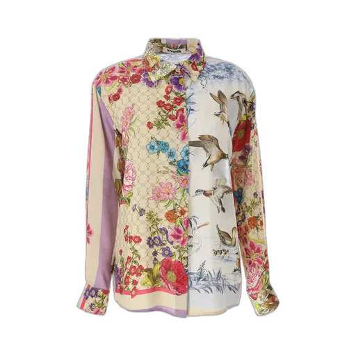 Floral And Bird Print Silk Shirt