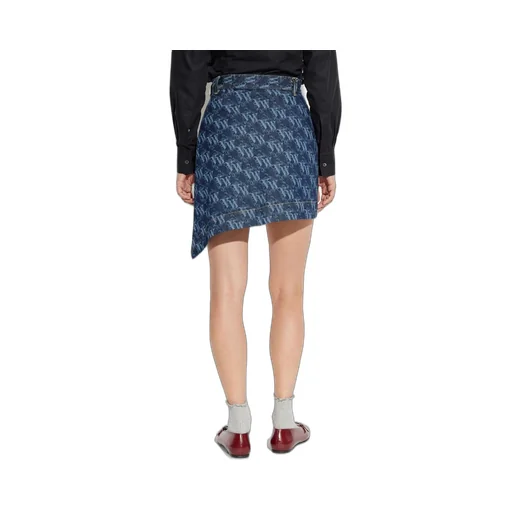 Denim Skirt With All-Over Logo Print