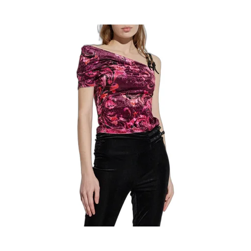 One-Shoulder Velvet Top With Floral Print