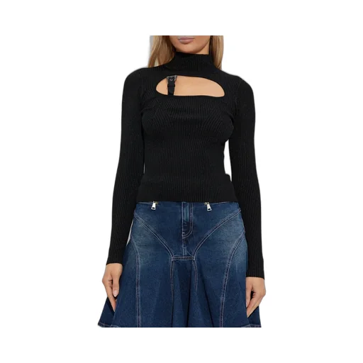 Ribbed Turtleneck Sweater With Cut-Out And Buckle Detail