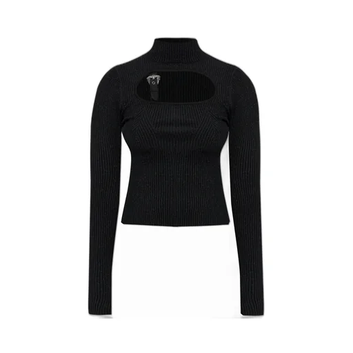 Ribbed Turtleneck Sweater With Cut-Out And Buckle Detail