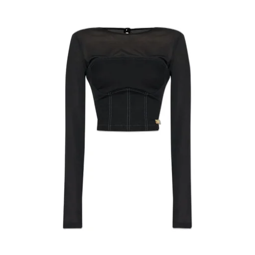 Corset Top With Sheer Long Sleeves