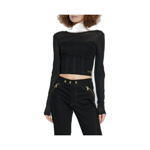 Corset Top With Sheer Long Sleeves