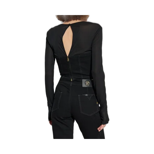 Corset Top With Sheer Long Sleeves