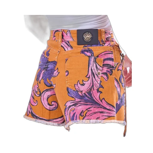 Denim Shorts With Baroque Print