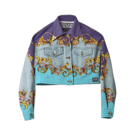 Cropped Denim Jacket With Baroque Print