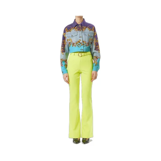 Cropped Denim Jacket With Baroque Print