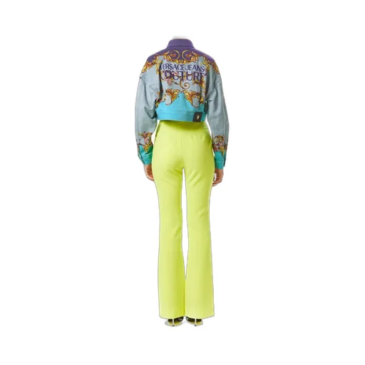 Cropped Denim Jacket With Baroque Print