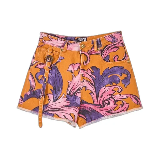 Denim Shorts With Baroque Print