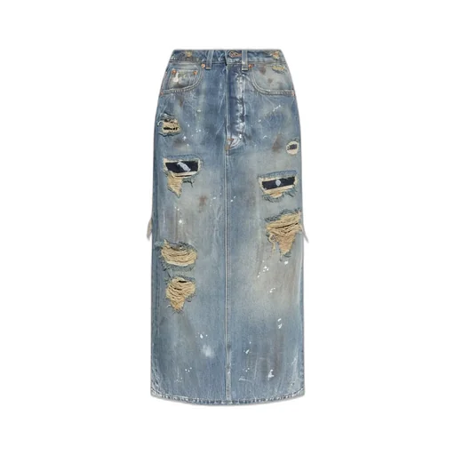 Distressed Maxi Denim Skirt