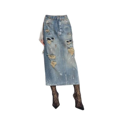 Distressed Maxi Denim Skirt
