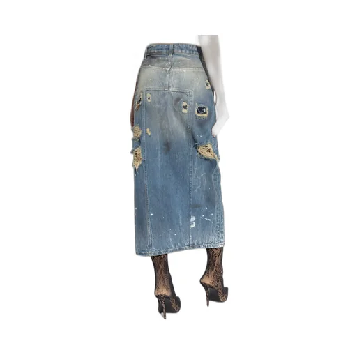 Distressed Maxi Denim Skirt