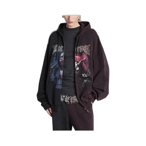Oversized Graphic Zip-Up Hoodie